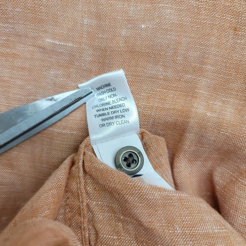 Banana Republic Shirt Mens 15- 15 1/2 Peach Flax Linen‎ Button Up Summer Casual